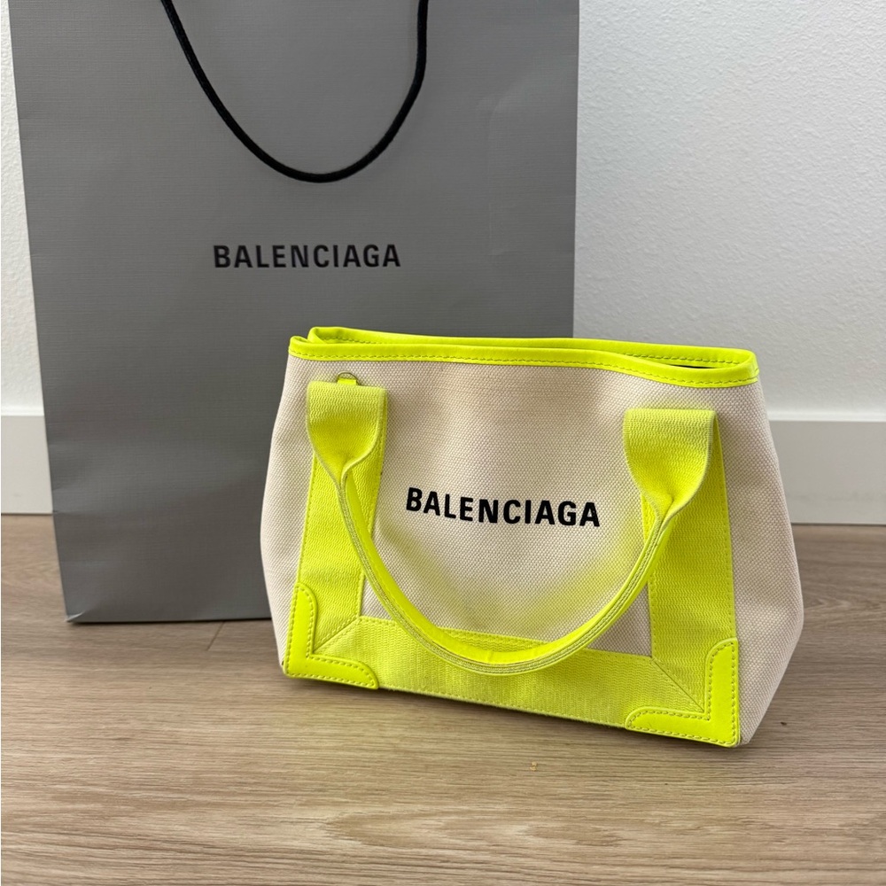 Balenciaga Neon Yellow and Cream Tote Bag